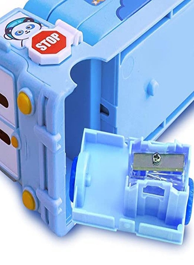 Fiddlys Stylish School Bus Geometry Box with Wheel for Kids 3+ Years (blue) - Image 3